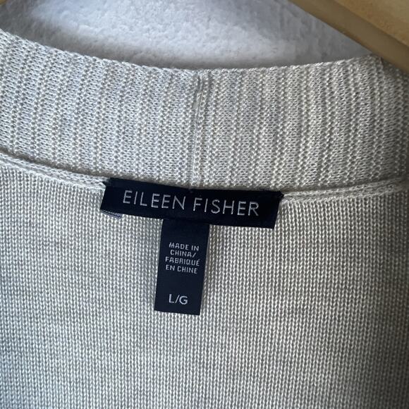 Eileen Fisher Cardigan Sweater Neutral Open Front Pockets Large wool womens - Picture 4 of 9